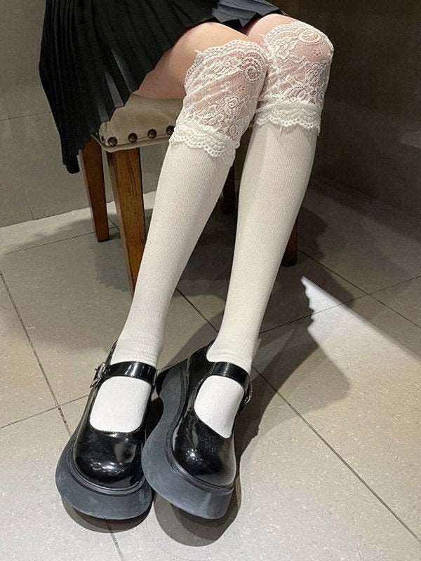 Lace White Knee High Socks