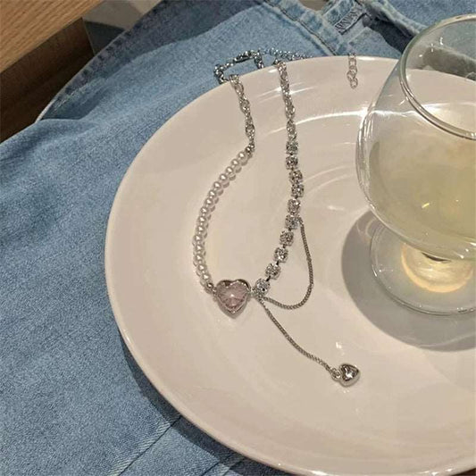 Crystallic Heart Pearl Necklace