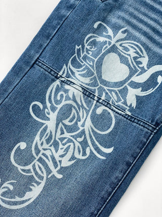 Washed Heart Pattern Cargo Jeans