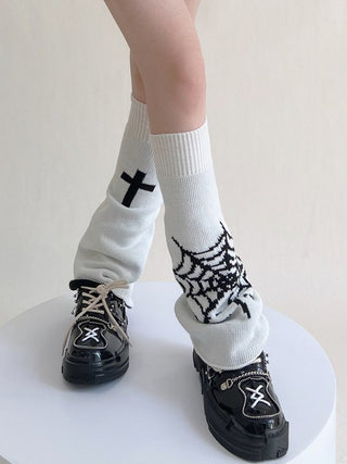 Spiderweb-Cross Knitted Leg Warmer (Double Side)