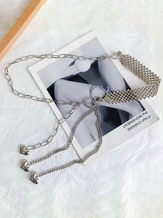 Silver Heart Charm Beads Link Chain Belt
