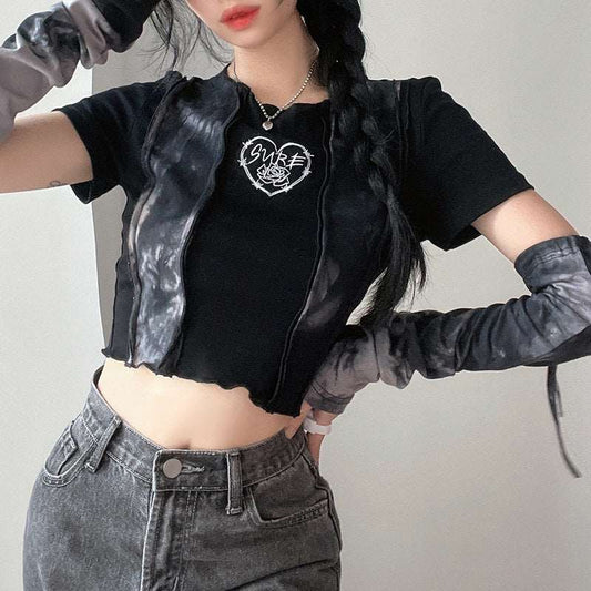 Goth Short Sleeve Top + Arm Sleeve Set
