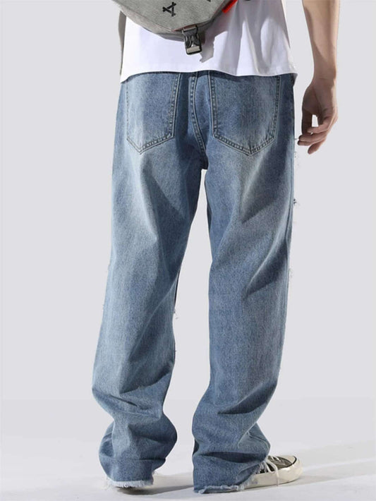 Men's Raw Hem Ripped Jeans