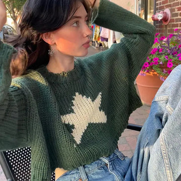 Vintage Star Jacquard Cropped Sweater
