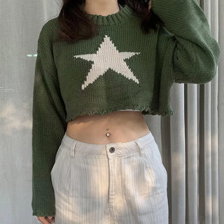 Vintage Star Jacquard Cropped Sweater