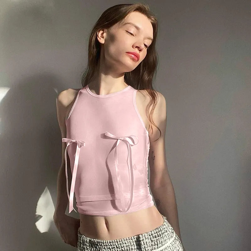Pink Bow Cropped Top