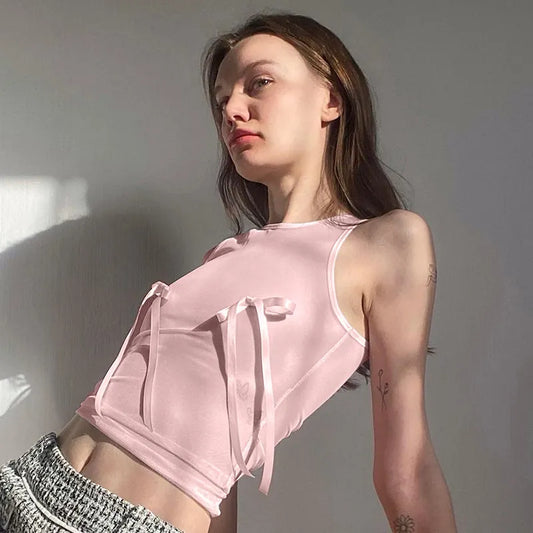 Pink Bow Cropped Top