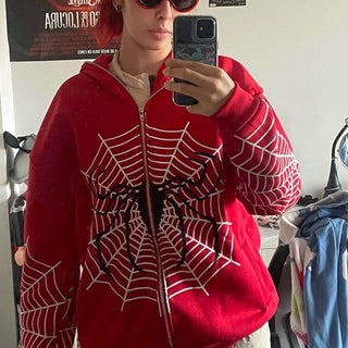 Spider Print Zip Up Hoodie