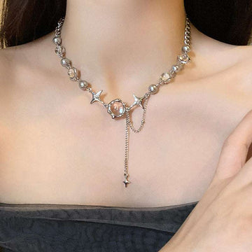 Rhinestone Star Beads Chain Necklace