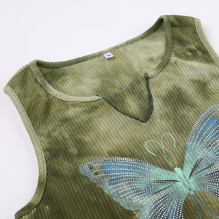 Tie Dye Butterfly Print Slit Tank Top