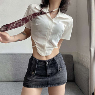 Short-Sleeve Plain Crop Shirt