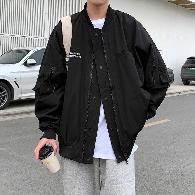 Plain Lettering Button Bomber Jacket – ArtistSpace.in