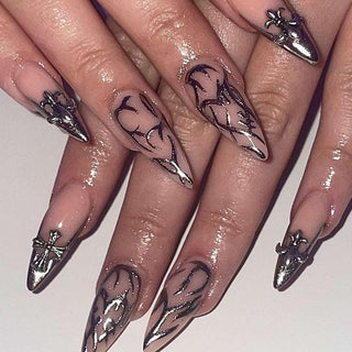 Silver Punk Almond False Nails