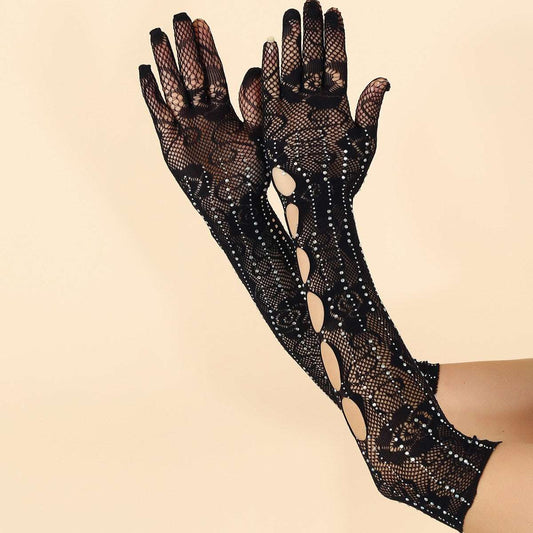 Rhinestone Decor Long Gloves
