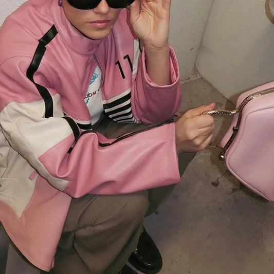 Striped Pink Leather Jacket
