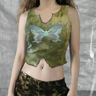 Tie Dye Butterfly Print Slit Tank Top