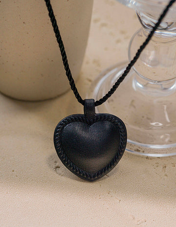 Black Leather Heart Pendant Necklace