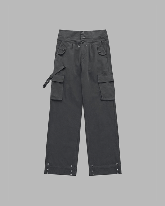 Buttoned High Waisted Cargo Pants