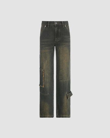 Patchwork Vintage Straight Cargo Jeans