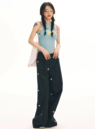 Star Embroidered Wide Trousers
