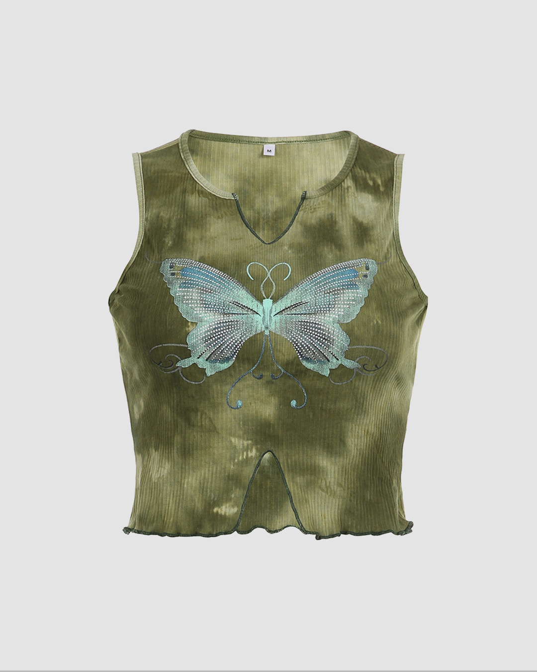 Tie Dye Butterfly Print Slit Tank Top