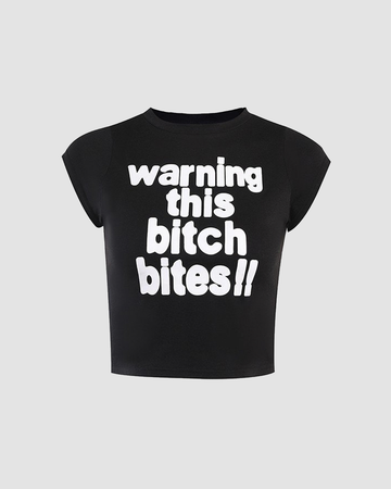 Warning Letter Graphic Crop Top