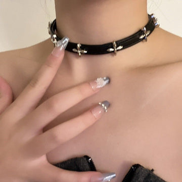 Cross Faux Leather Necklace Choker