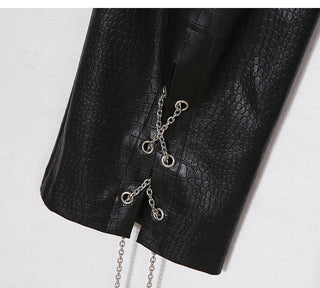 Faux Leather Pants with Chain