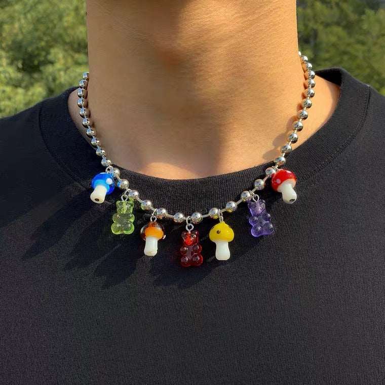 Colored Mushroom Bear Necklace