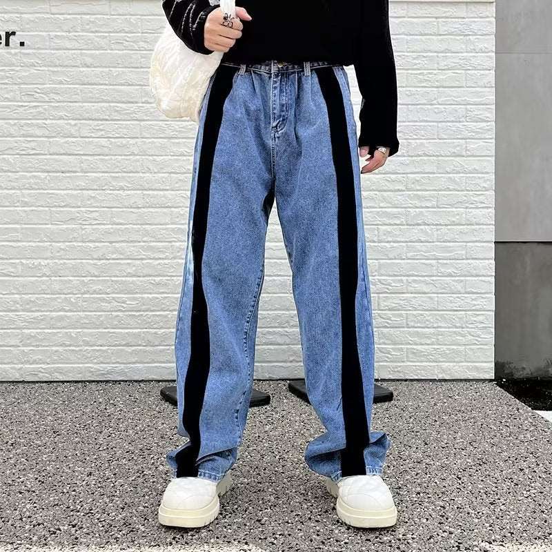 Men's Contrast Paneled Loose Jeans