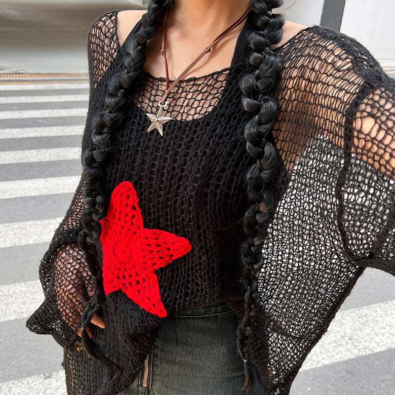 Hollow Out Star Crochet Knit Top