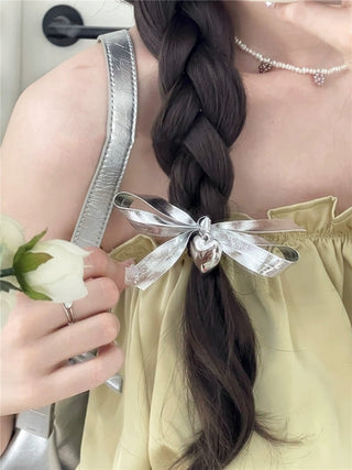 Silver Ribbon Hair Rubber/Clamp