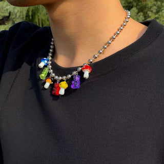 Colored Mushroom Bear Necklace