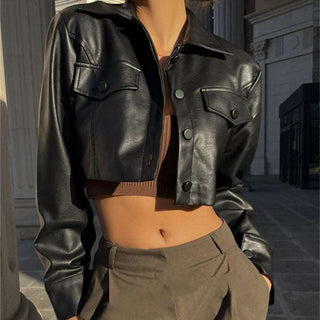 Cropped Black Faux Leather Jacket