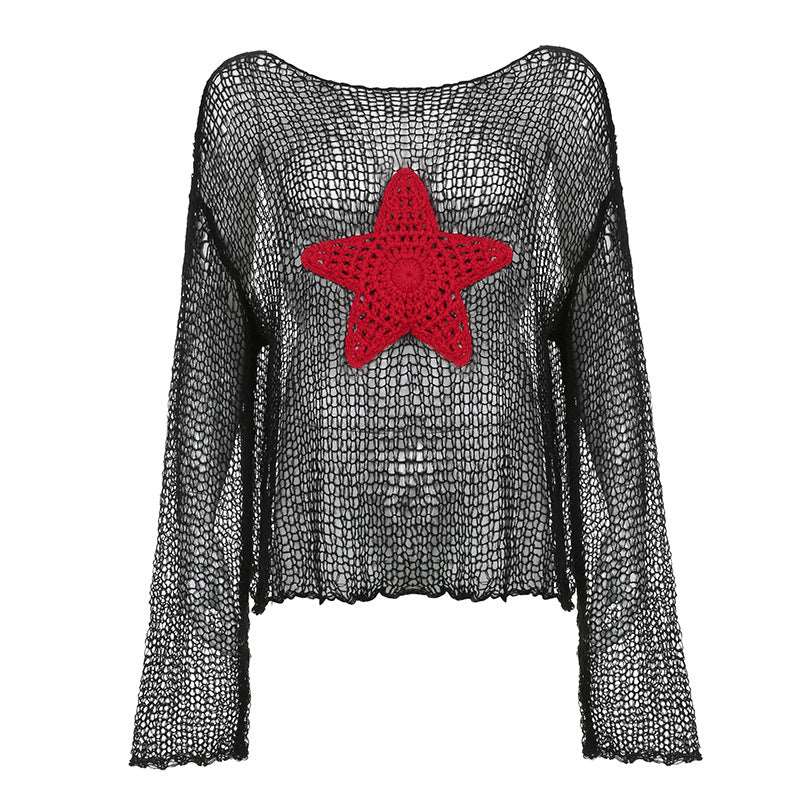 Hollow Out Star Crochet Knit Top
