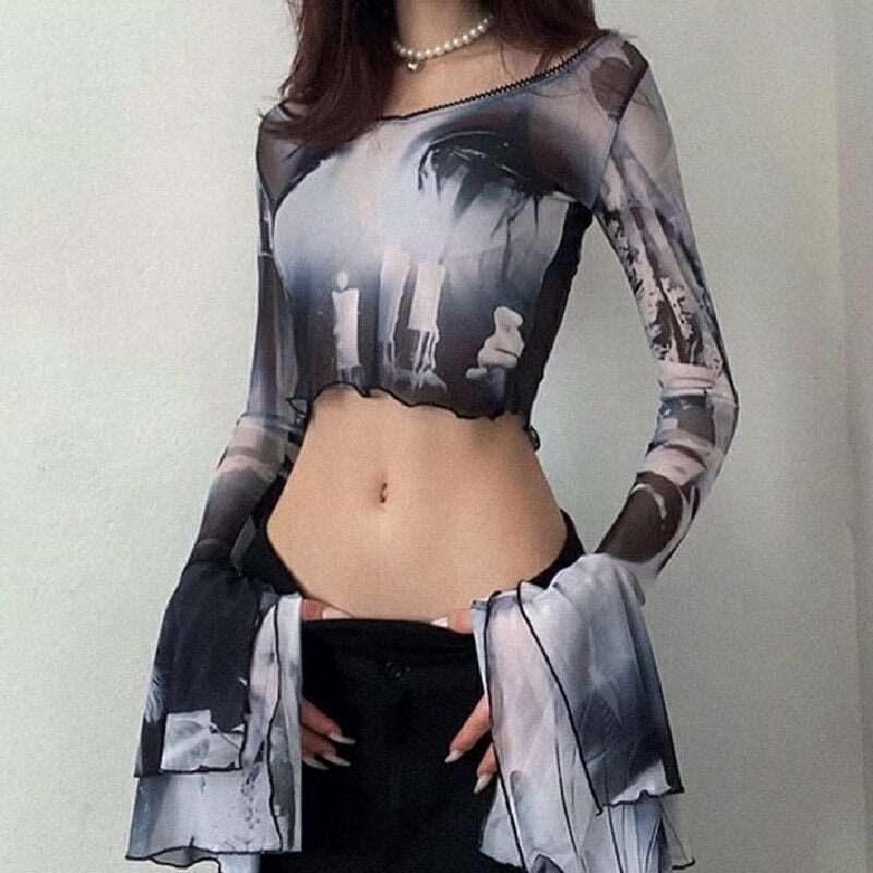 90s Gothic Printed Crop Top