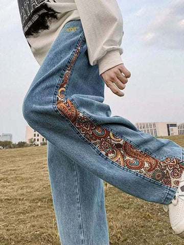 Men's Vintage Paisley Patchwork Loose Jeans