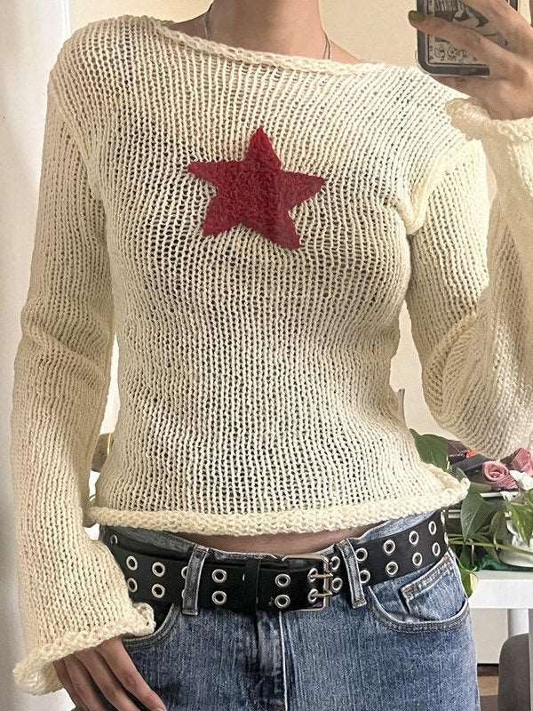 Star Crochet Knit Cropped Knit Top
