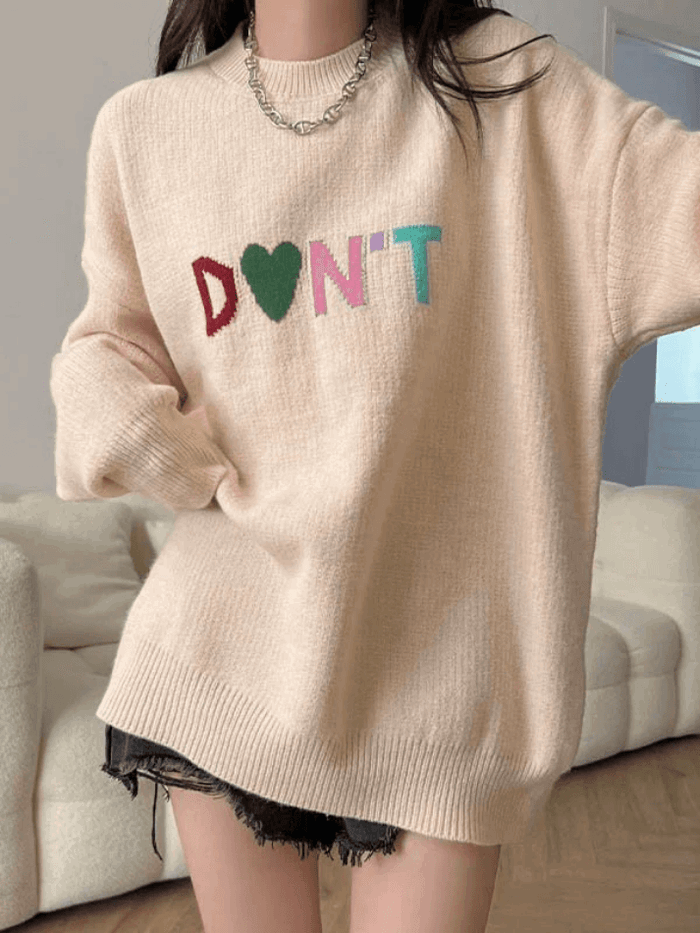 Rainbow Letter Jacquard Pullover Sweater