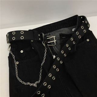 Punk Double Eyelet Chain Buckle Belt