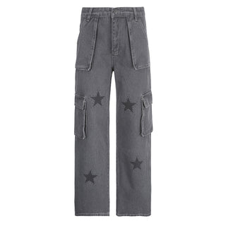 Vintage Star Print Boyfriend Fit Cargo Jeans