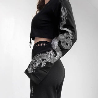 Y2K Dragon Print Crop Top