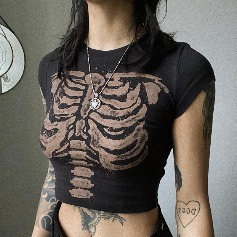Vintage Skeleton Printed Crop Top