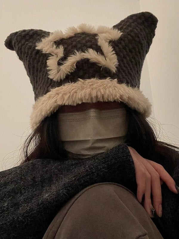 Fuzzy Star Knitted Cat Beanie Hat