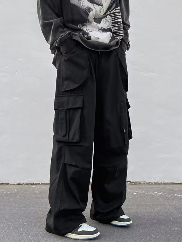 Vintage baggy cargo pants pleated pockets - Black / S