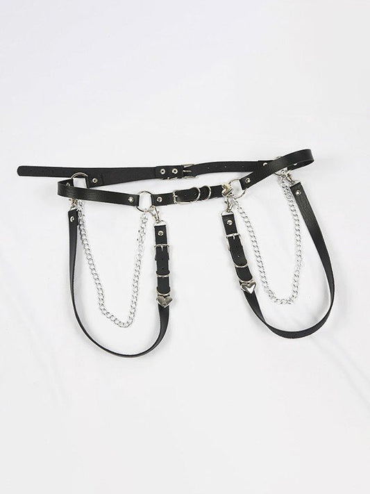 Punk Detachable Chain Black Pu Leather Belt